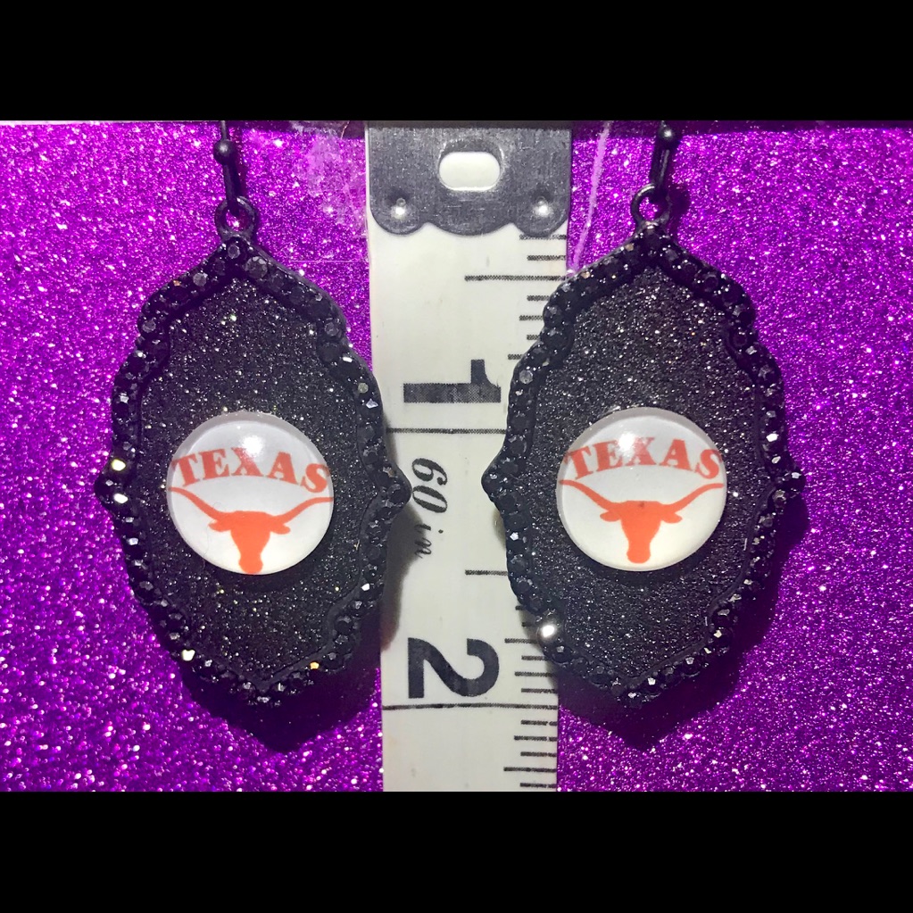 Texas Longhorns Black Rhinestone Glitter Earrings